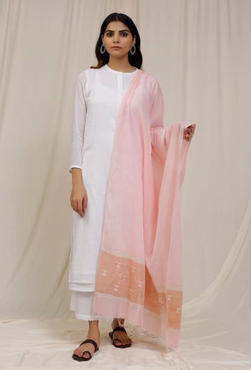 Baby Pink Handloom Cotton Jamdani stole